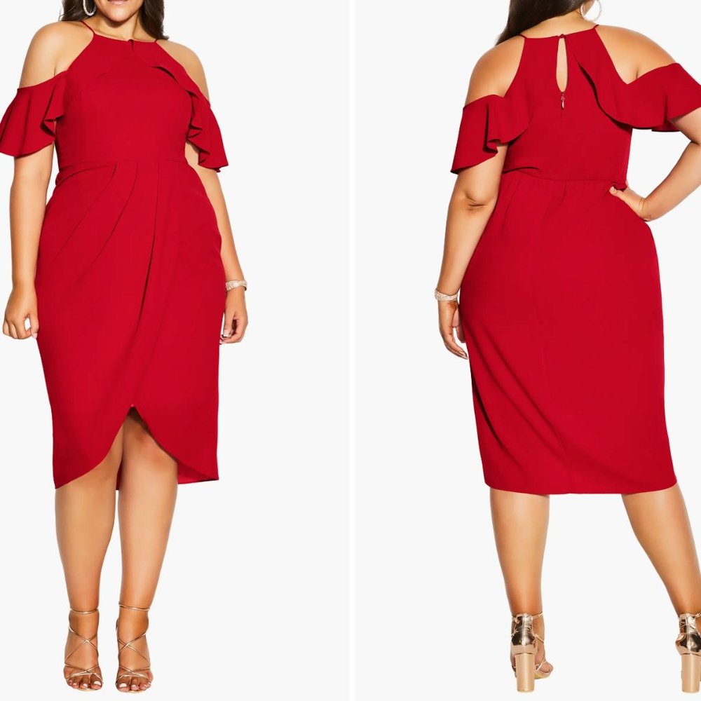 City Chic Red Cold Shoulder Dress